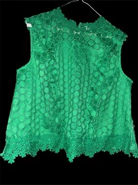 Ivy & Sage Kelly Green Textured Lace Ruffle Blouse XL Sleeveless Boutique Top